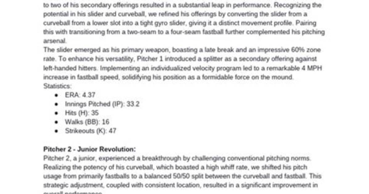 A Journey of Pitching Excellence