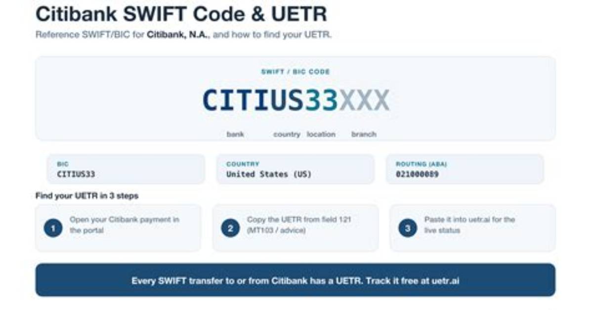 Citibank N. A. United States – Swift Code Citius33